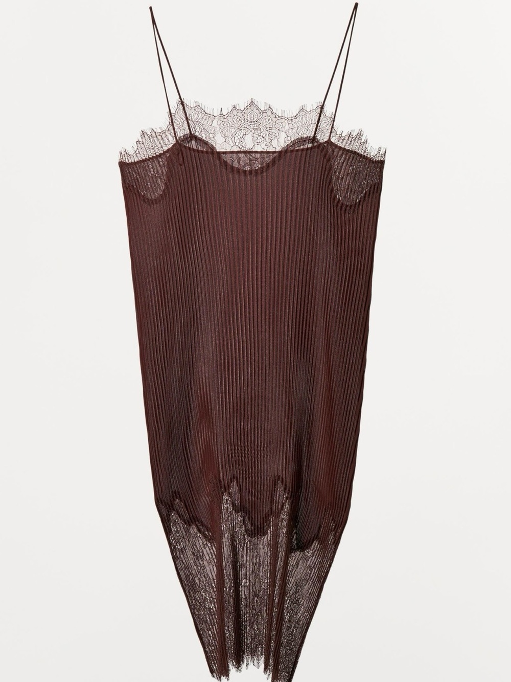 Zara Brown Lace-Trim Slip Dress